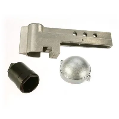 A cast aluminum arm with two small cast housings