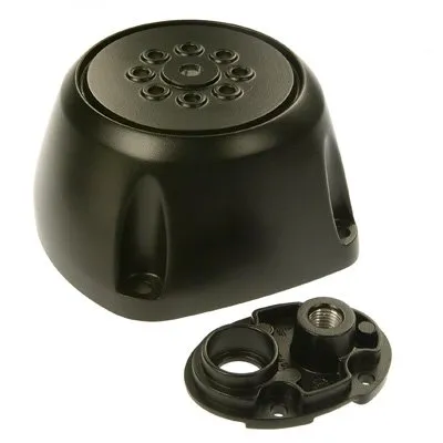 A black cast housing and a cast bracket