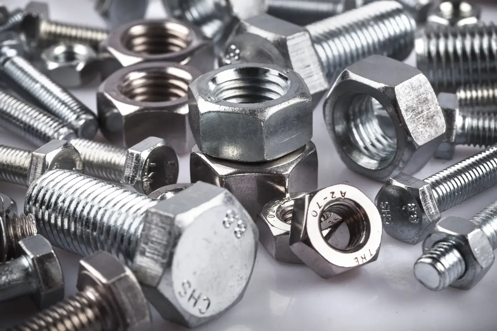 Zinc-plated hex bolts and nuts