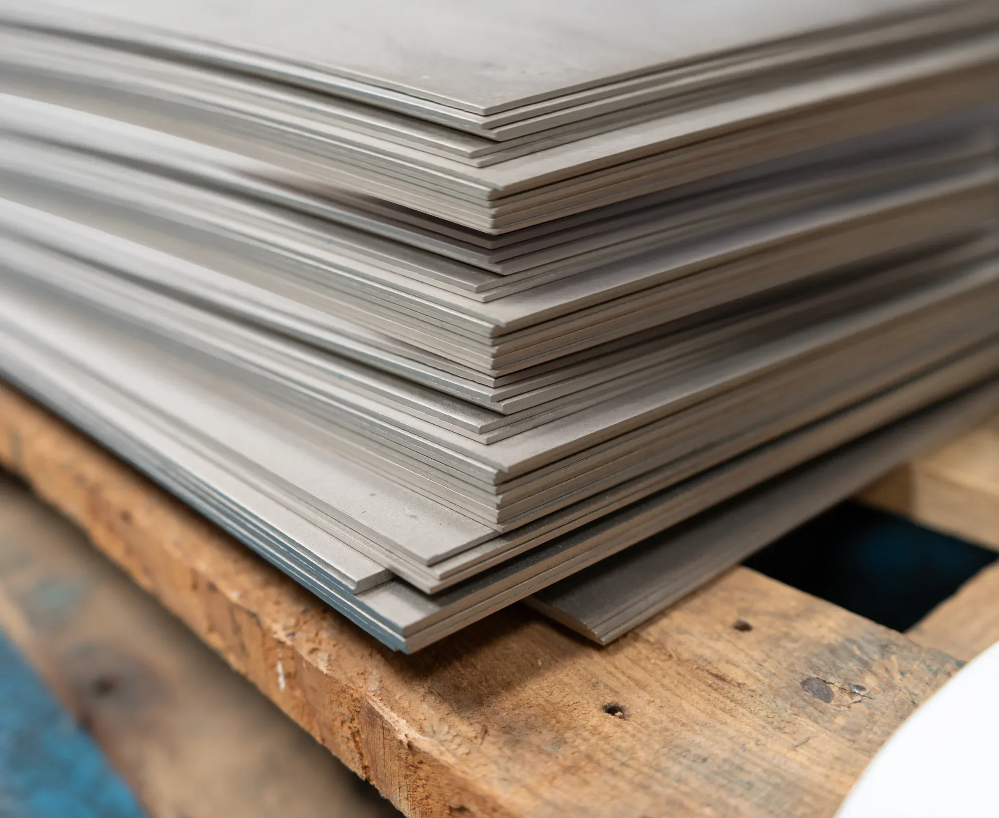 In-house photo of stacked metal sheet