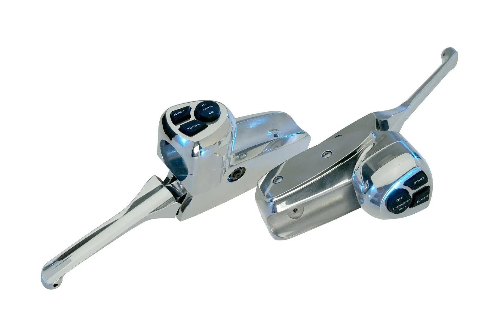 Chrome-plated motorcycle brake and clutch lever assemblies